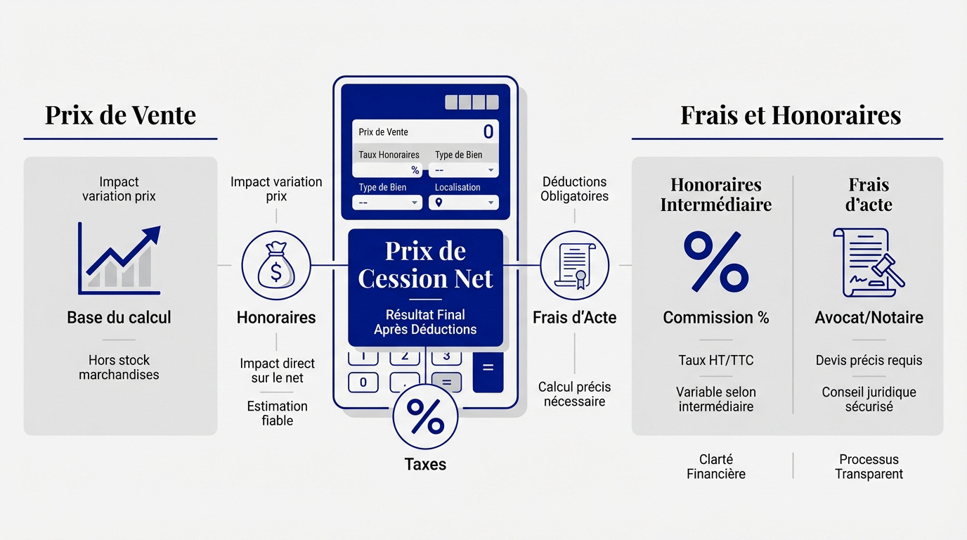 Interface de la calculette de frais de cession de fonds de commerce list-company