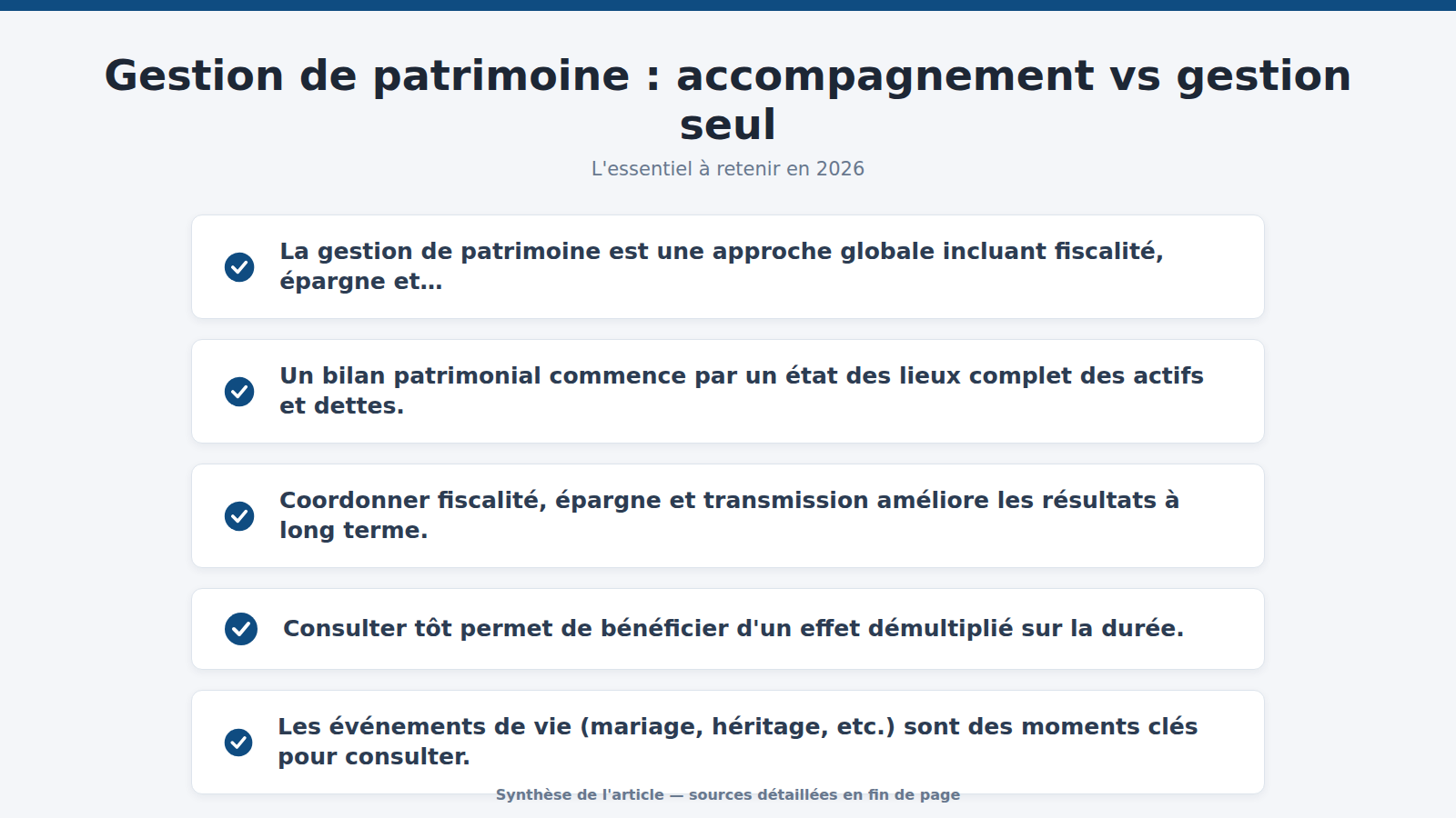 Gestion de patrimoine : accompagnement vs gestion seul : l'essentiel à retenir (2026)