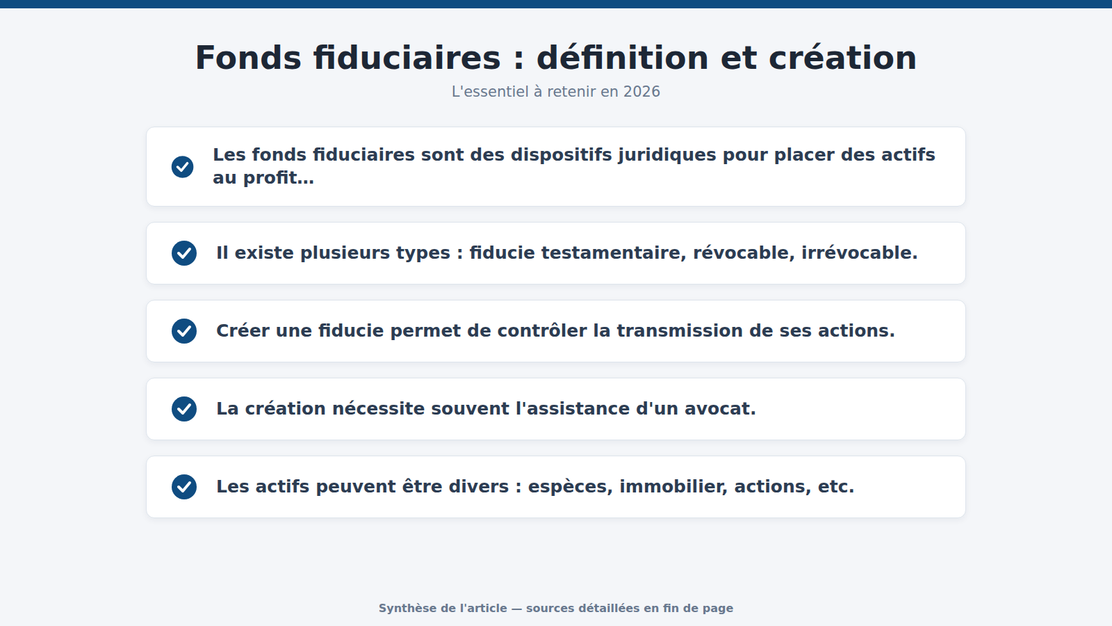 Fonds fiduciaires : définition et création : l'essentiel à retenir (2026)