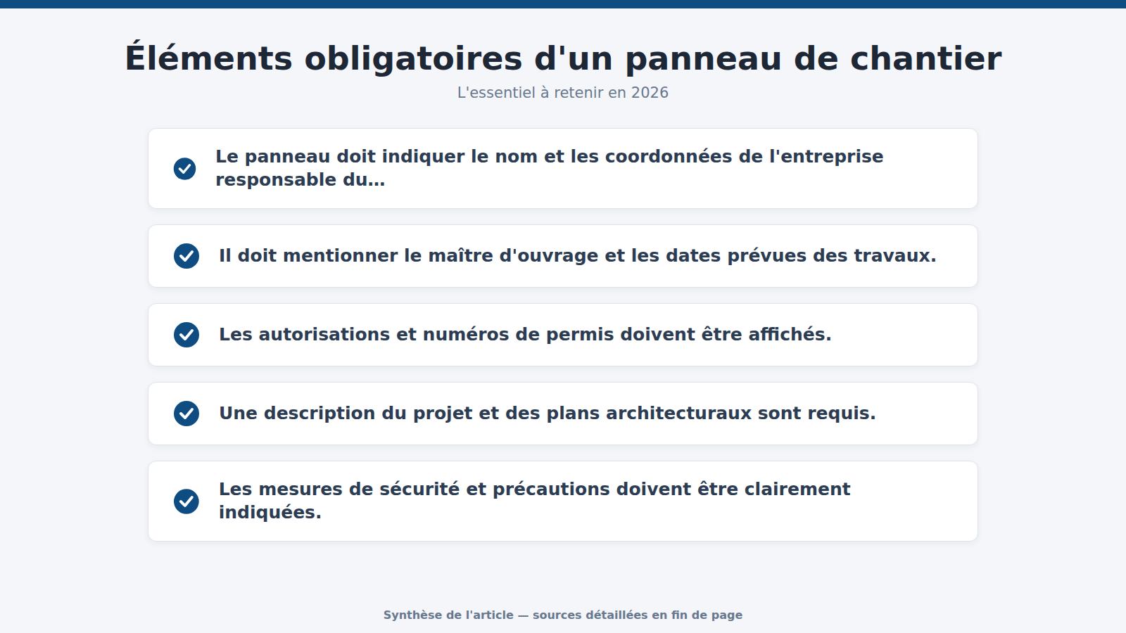 Éléments obligatoires d'un panneau de chantier : l'essentiel à retenir (2026)