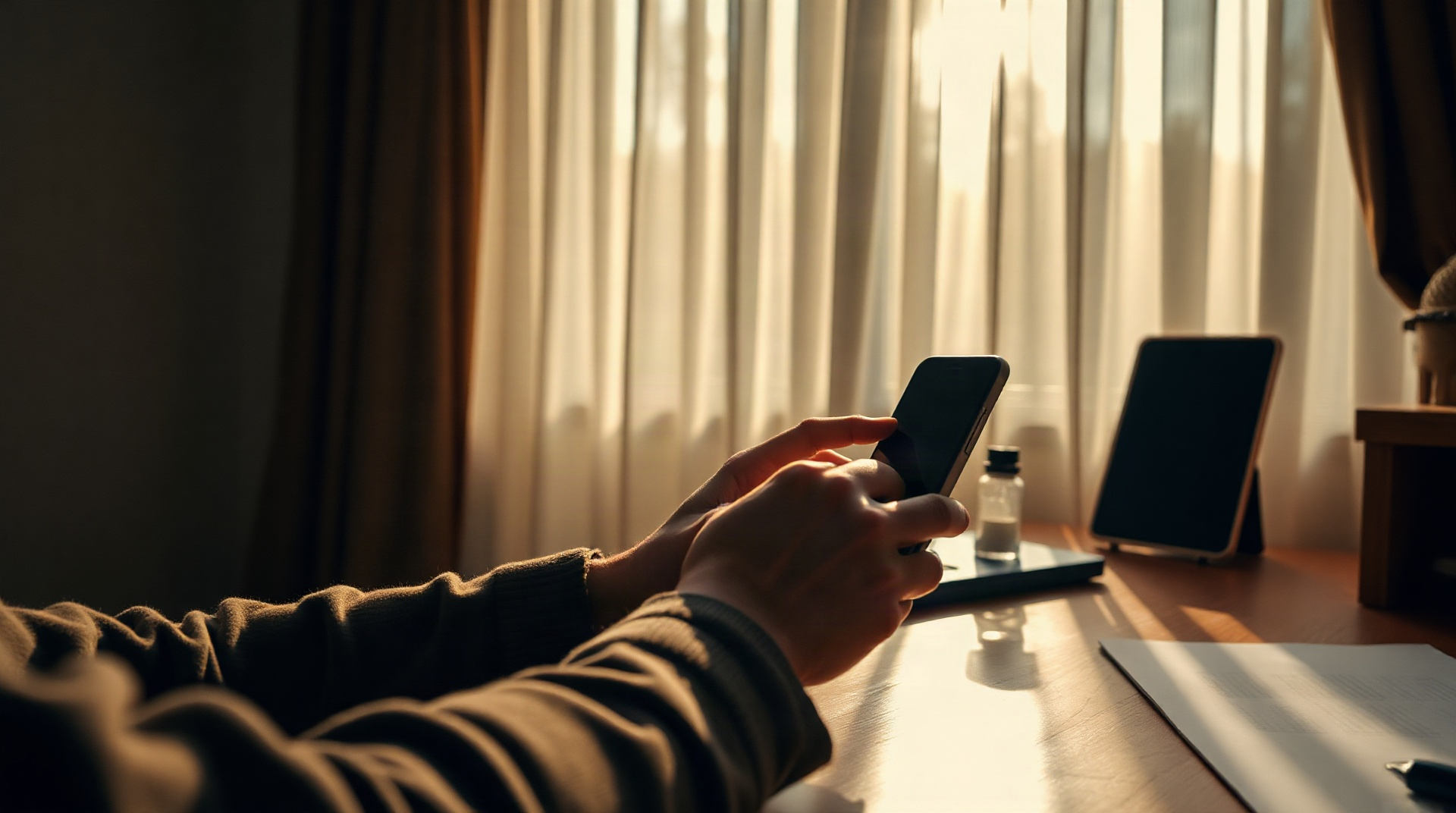 Main tenant un smartphone affichant une application de messagerie