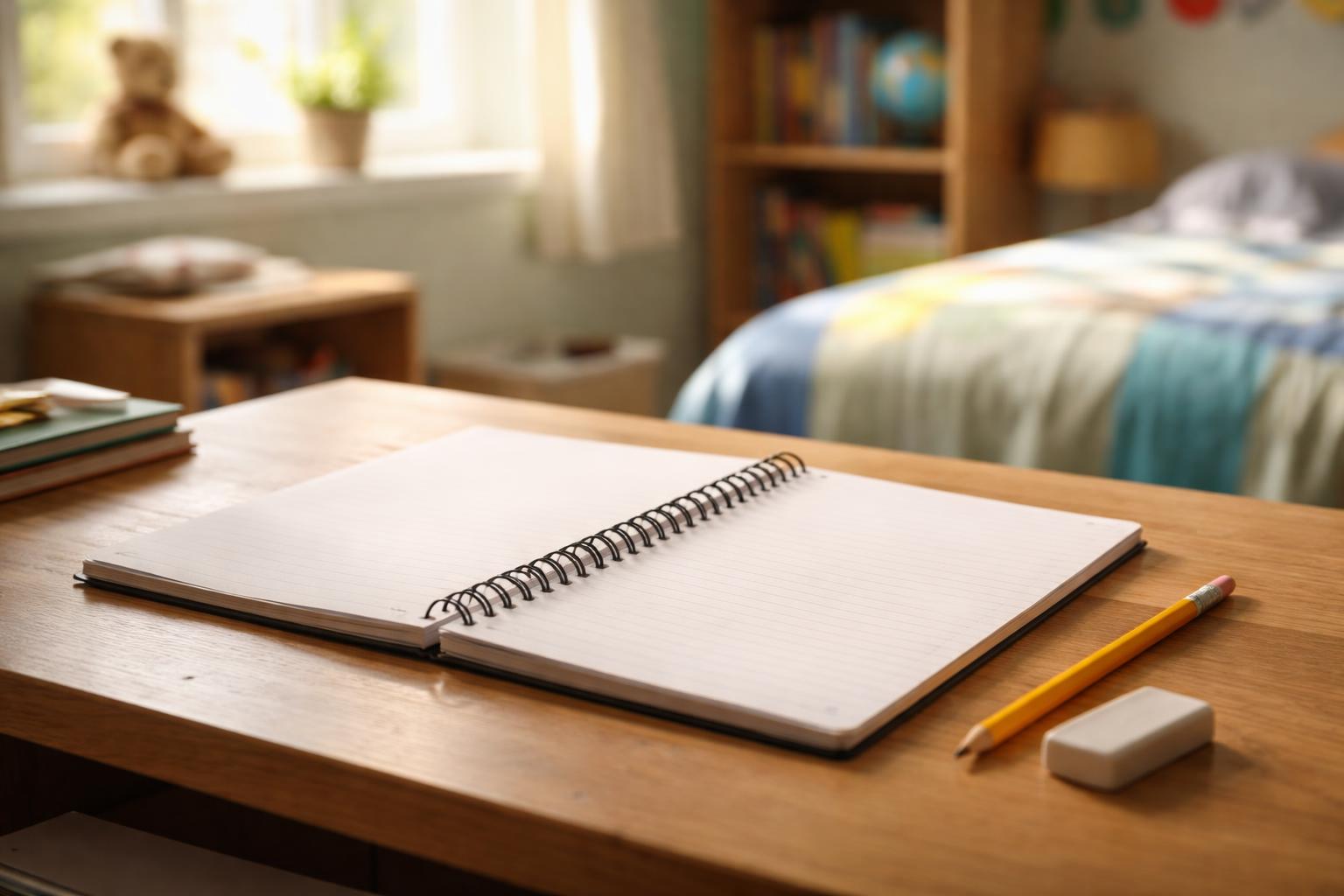 Cahier ouvert avec exercices d'orthographe manuscrits