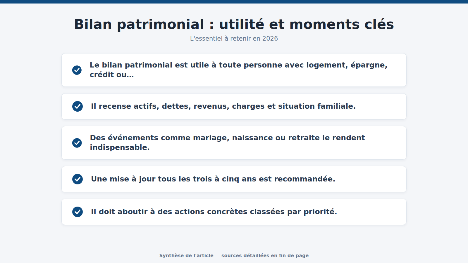 Bilan patrimonial : utilité et moments clés : l'essentiel à retenir (2026)