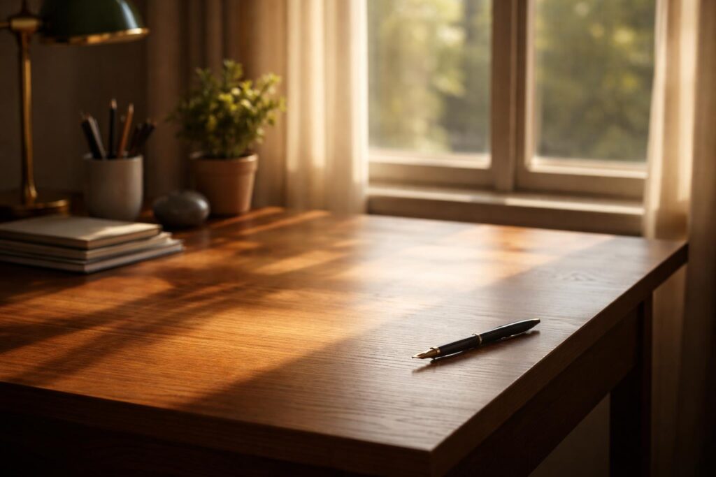 Personne relisant un document professionnel avec stylo à la main