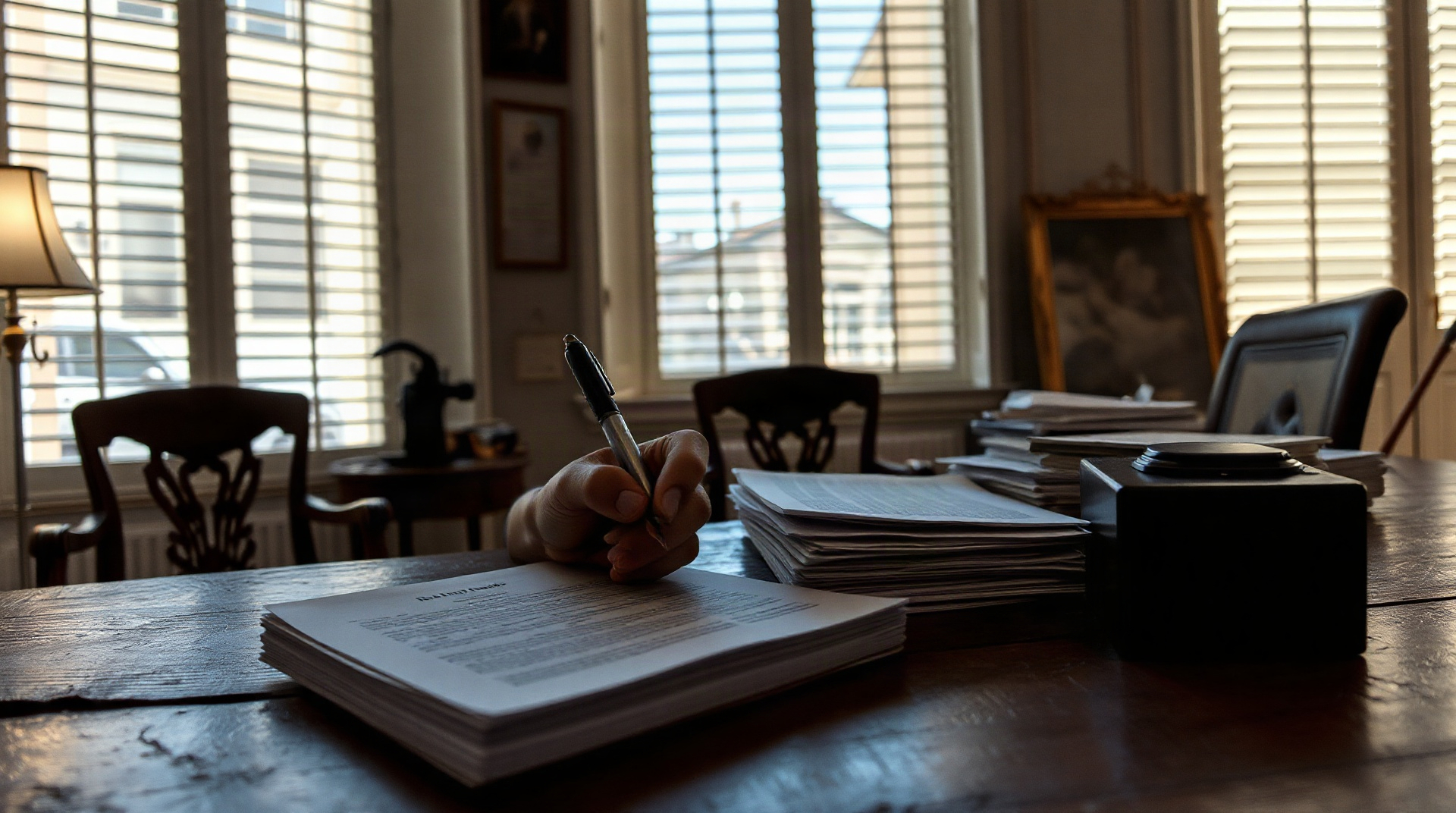 Signature d'un acte notarié dans un bureau espagnol